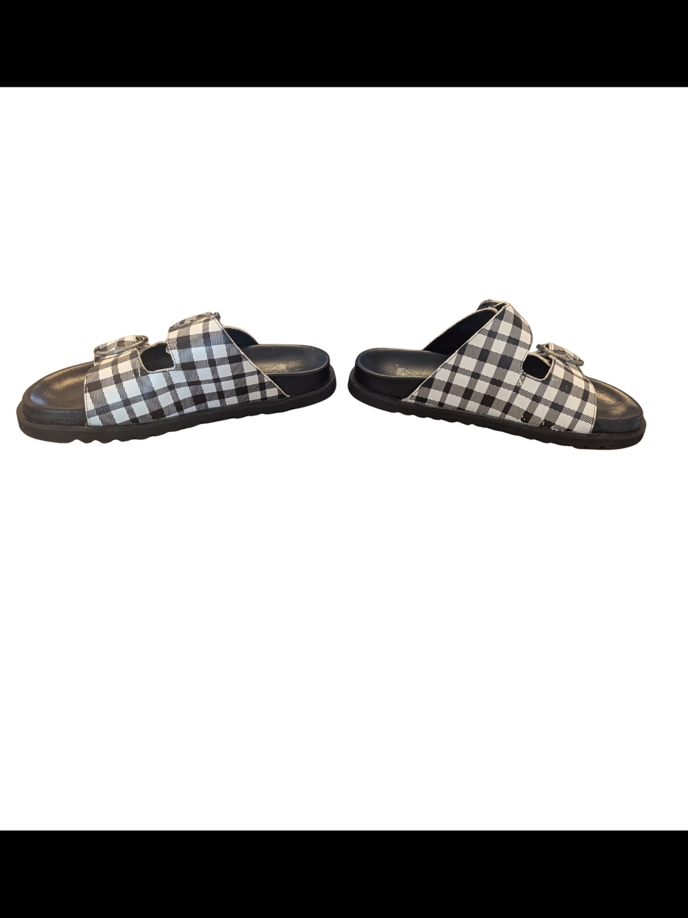 GUC John Fluevog Womens 8 Chillville Double Buckle Sandal Bunk Bed Plaid Heart